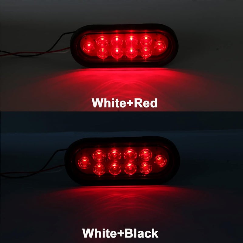 Partswcgg 6 Inch Oval LED Trailer Tail Lights 10 LED, 10Pcs Trailer Truck Brake RED 6" Oval Led Stop Turn Tail Lights Sealed Flush Mount Waterproof w/Rubber Grommets 3 Prong Wire Plug Pigtails 12V - Image 3